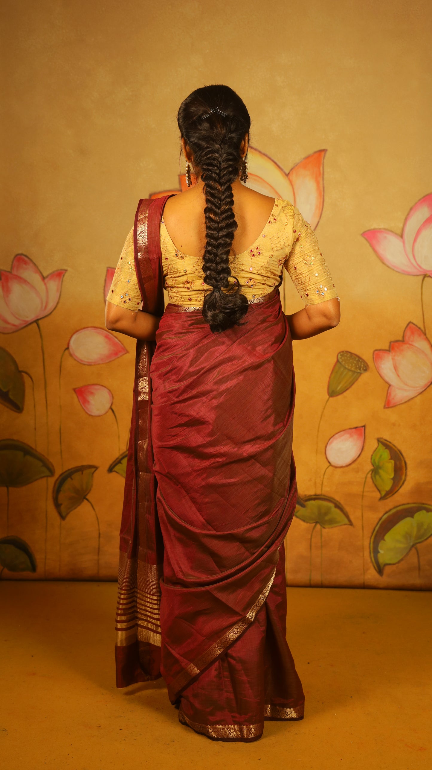 Classic wine red Semi Soft Silk Saree with rich gold zari woven border - AVANTHIKA