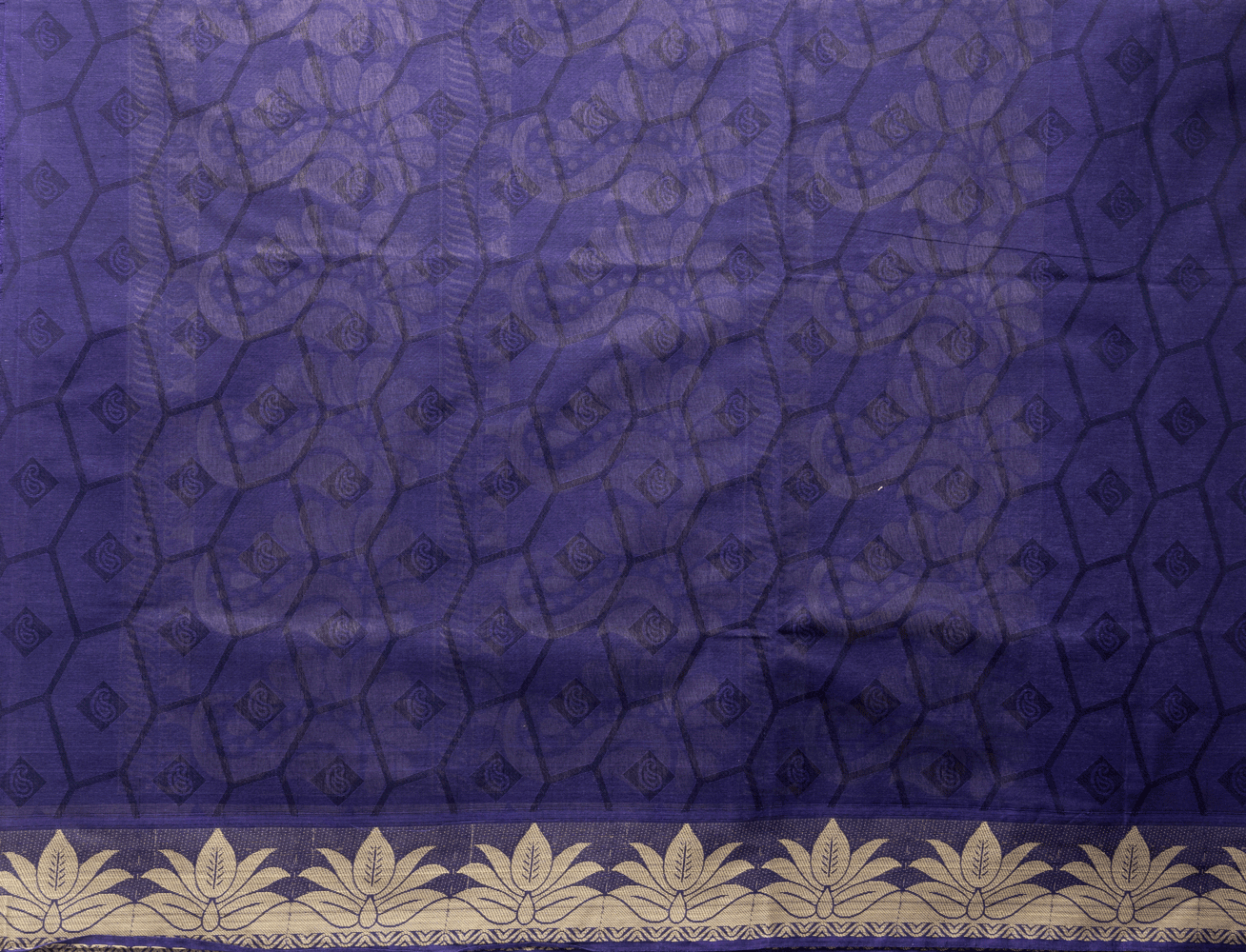 Classical rich purple cotton saree with bold silver paisley and floral motifs along the border - BOOMIKA