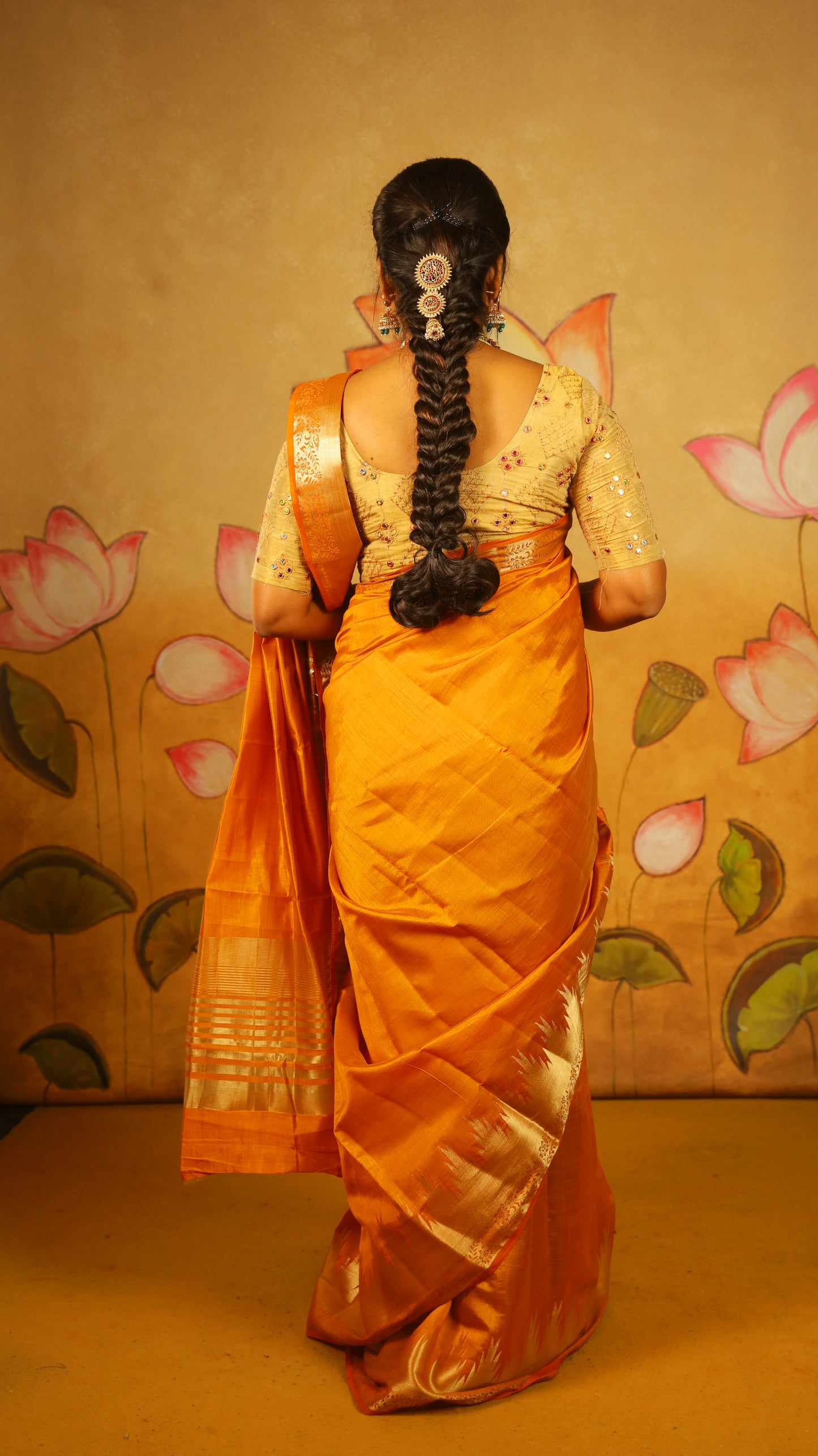 Charming Mustard orange Semi Soft Silk Saree with rich gold zari woven border - AVANTHIKA