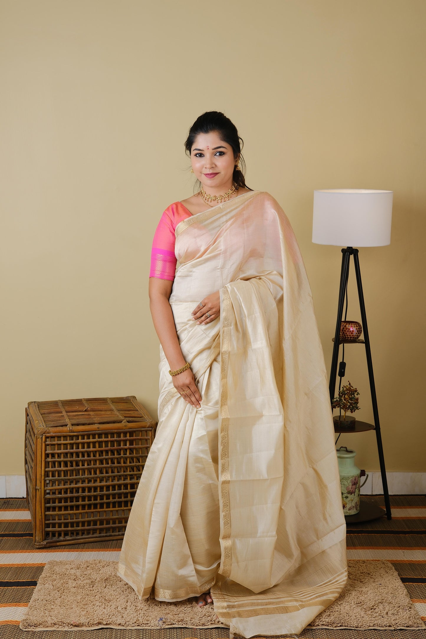 Exquisite soft silk cream saree with zari border - AVANTHIKA