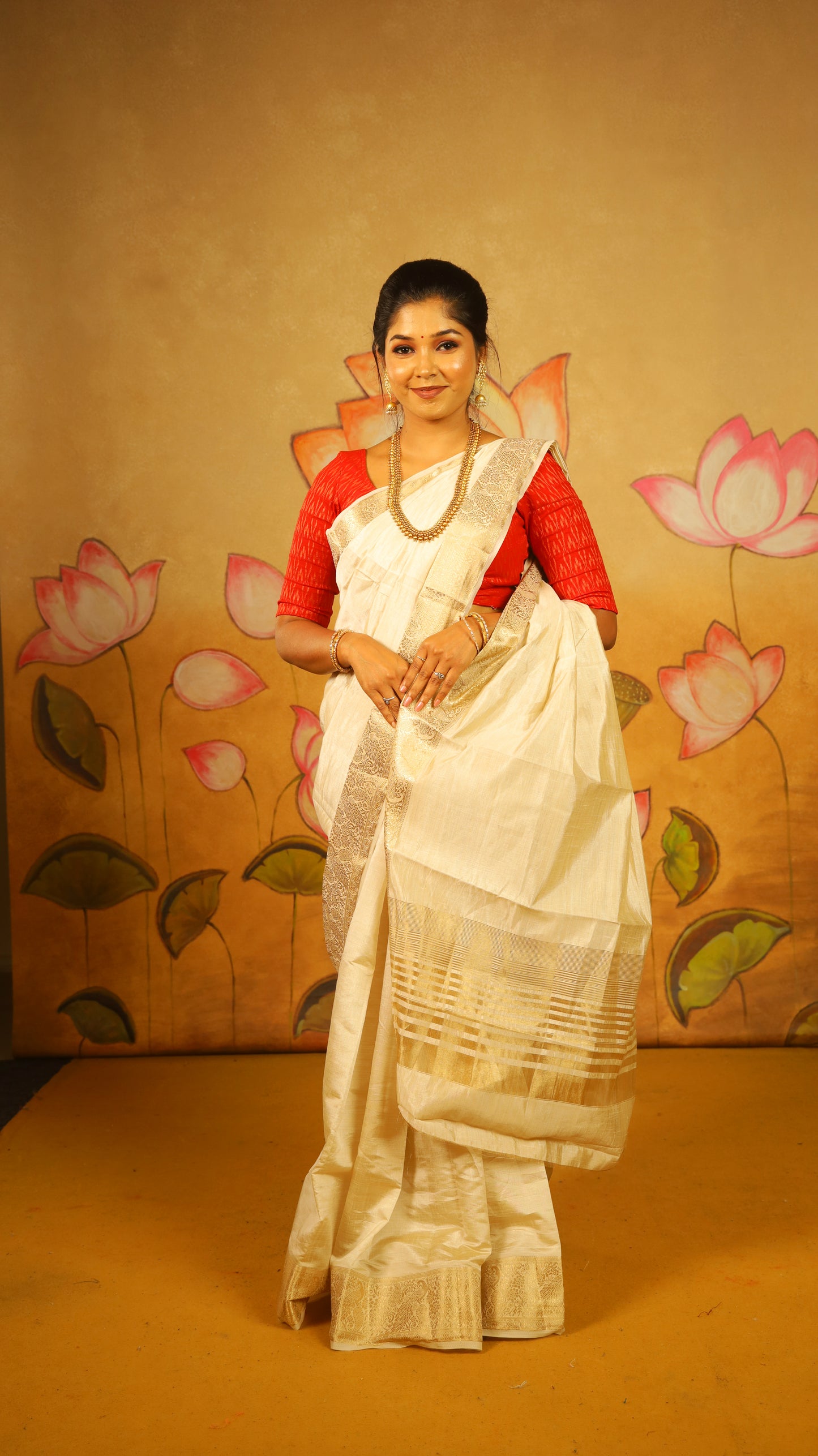 Refined ivory Semi Soft Silk Saree with rich gold zari woven border  - AVANTHIKA