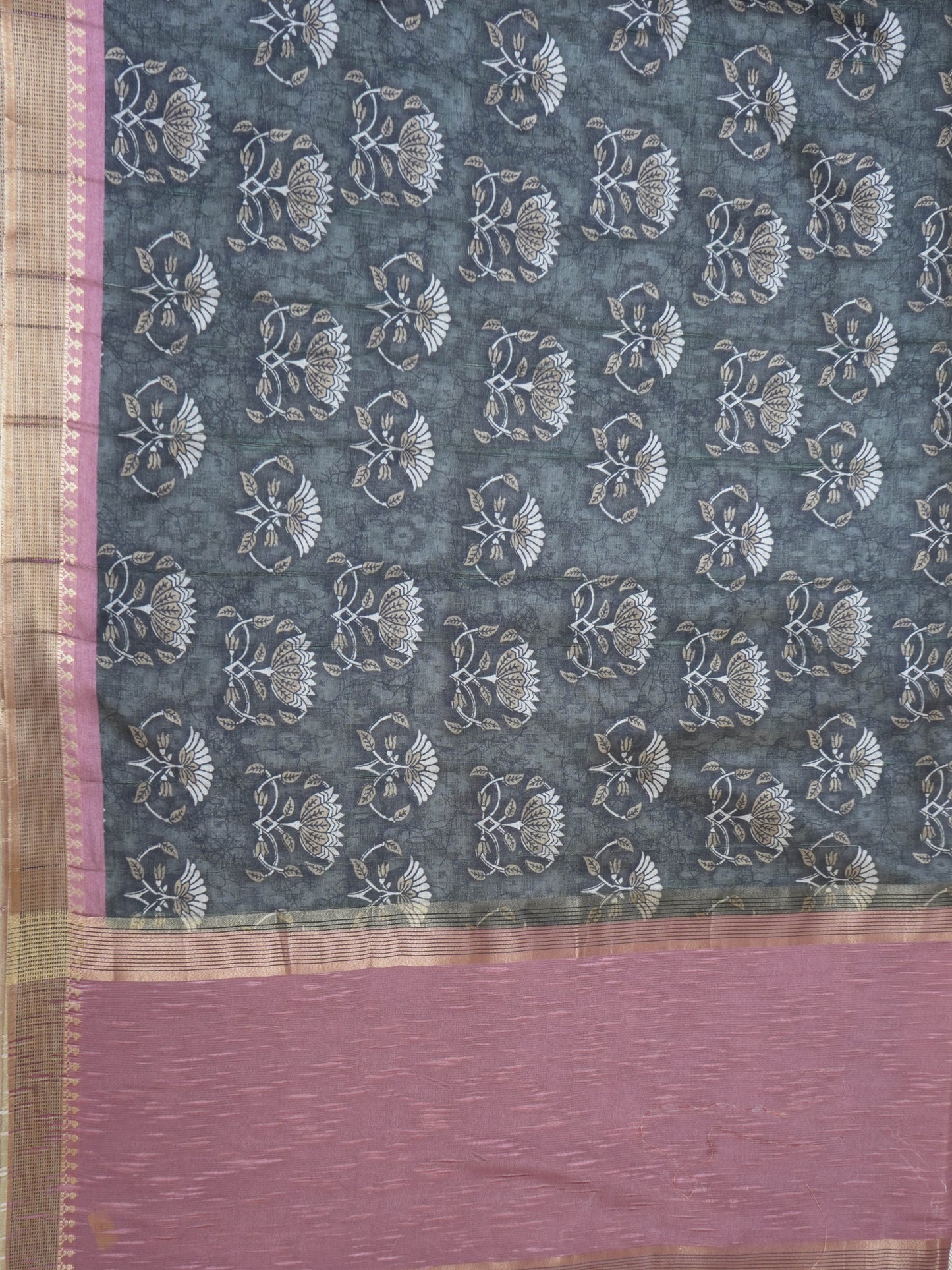 Stylish soft silk saree in a chic combination of grey and pink with a textured design - AVANTHIKA