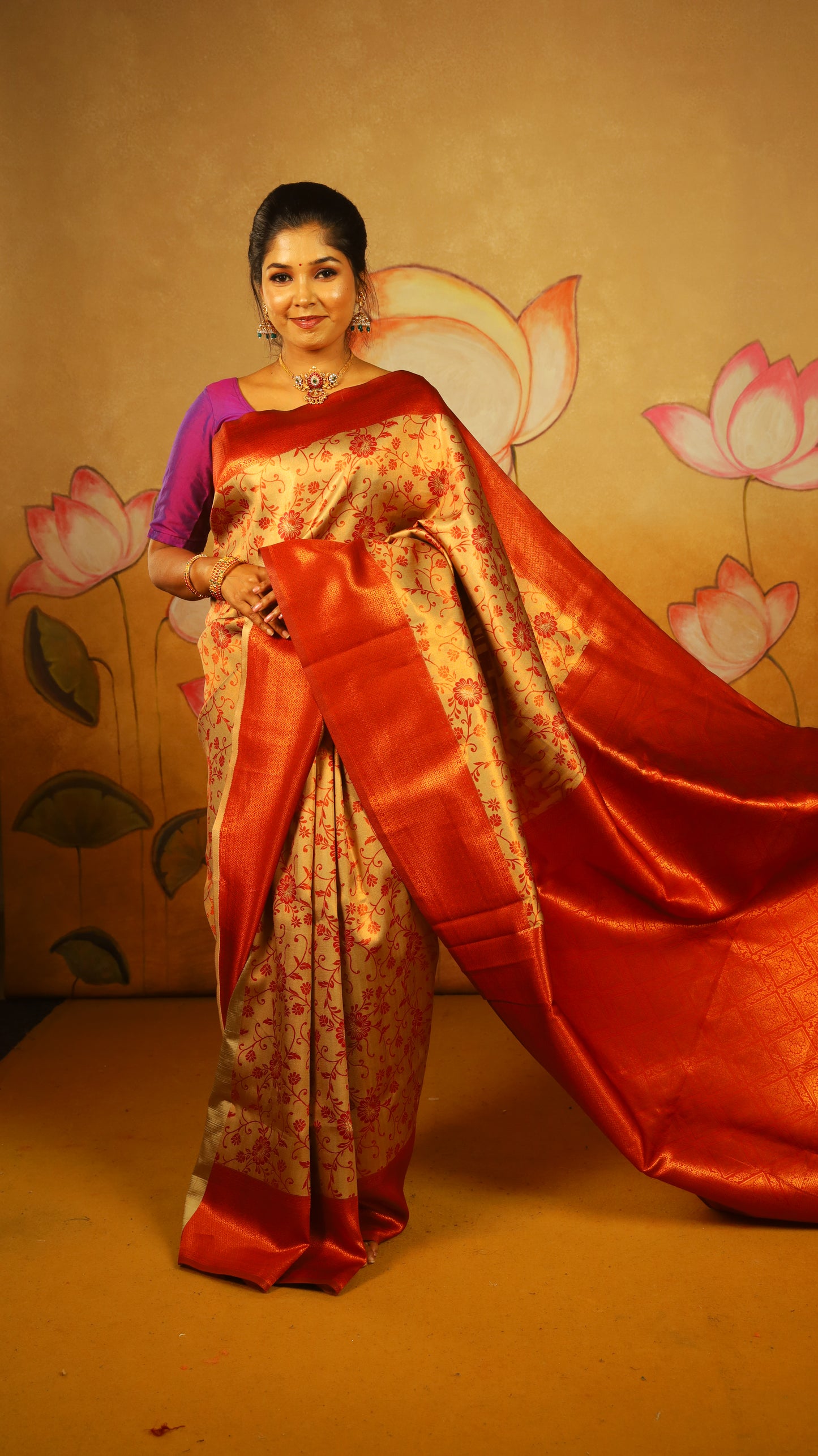 Exquisite Soft Silk Saree in peach tissue body with a rich maroon border - AVANTHIKA