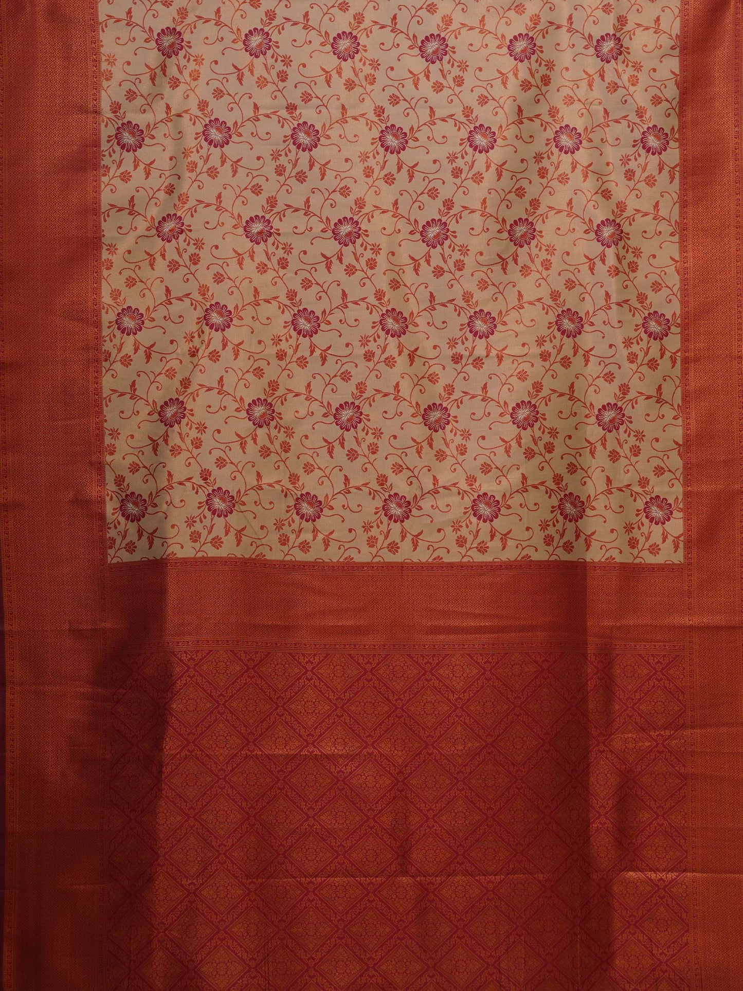Exquisite Soft Silk Saree in peach tissue body with a rich maroon border - AVANTHIKA