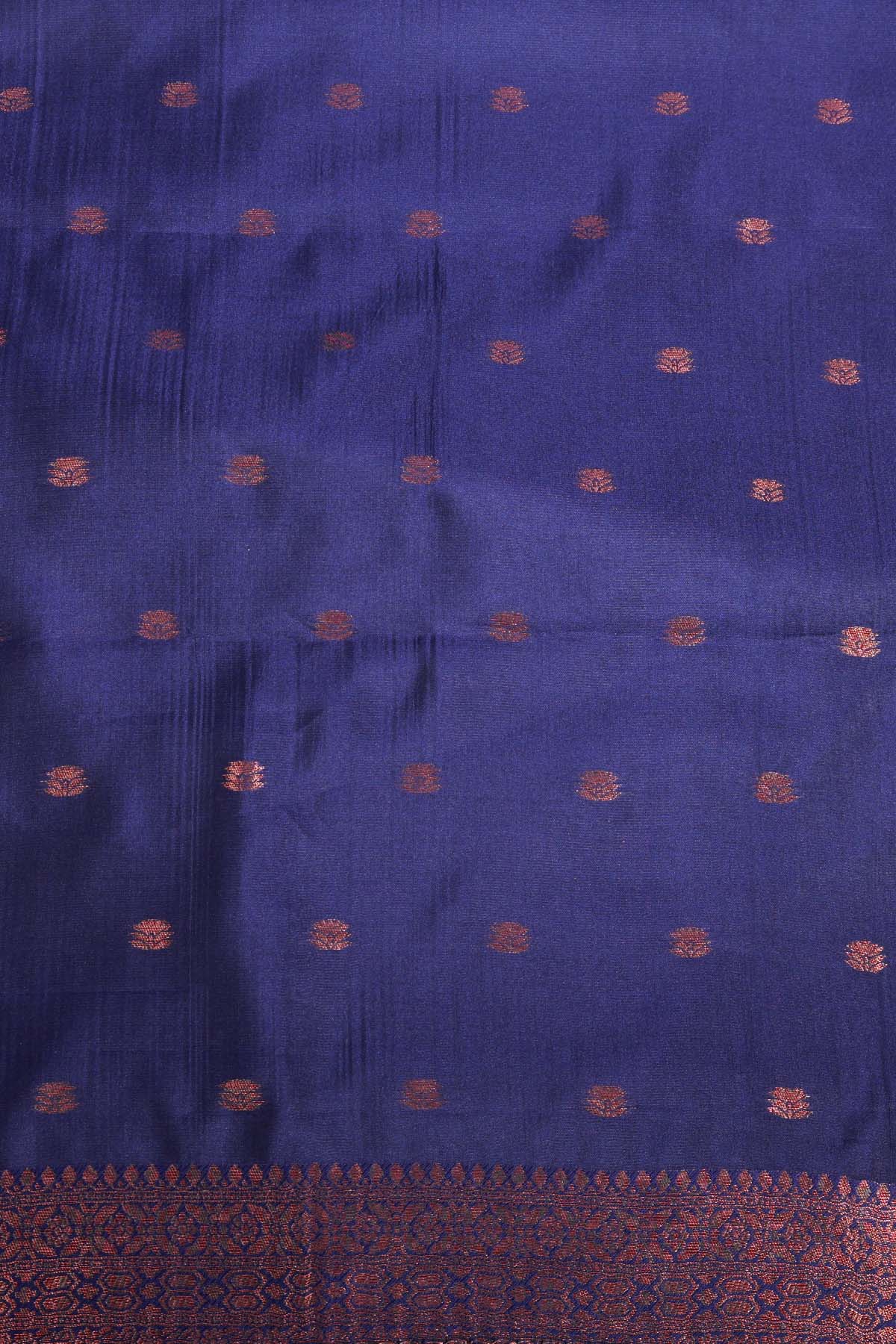 Classic soft silk tissue saree in light aqua blue body with rust-colored motifs and turquoise border along with copper-gold zari - AVANTHIKA