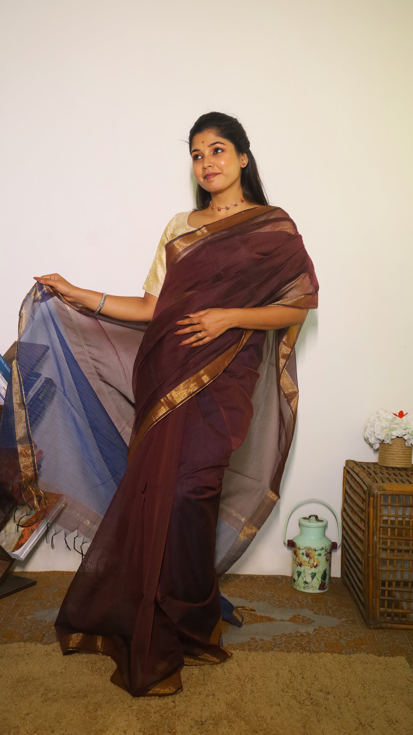 Exquisite soft silk maroon saree with classic gold zari border - AVANTHIKA