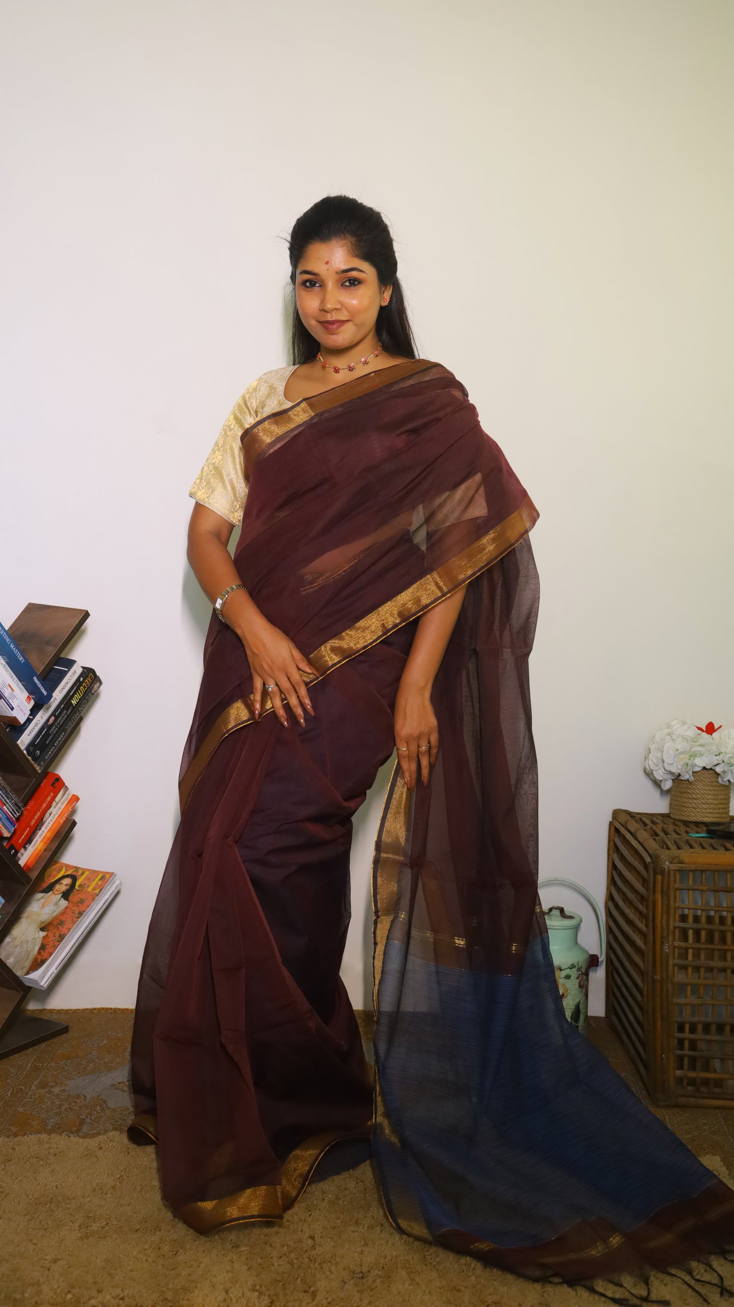 Exquisite soft silk maroon saree with classic gold zari border - AVANTHIKA