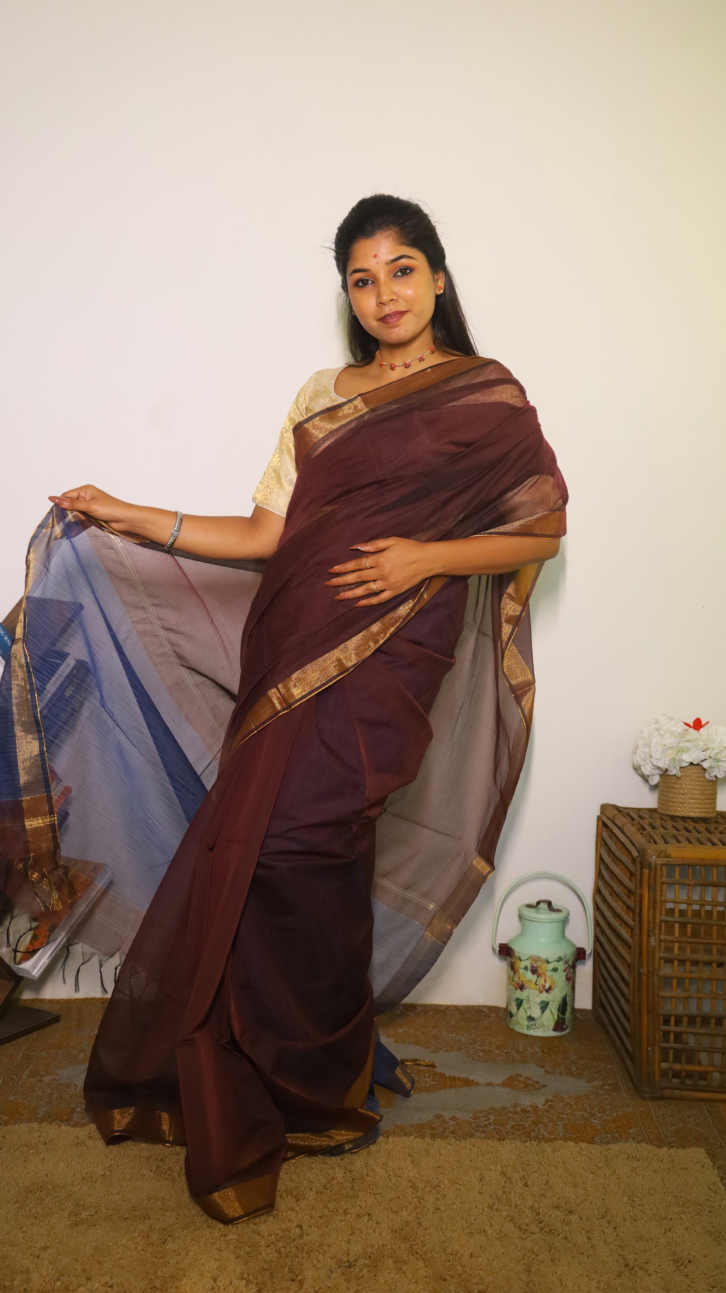 Exquisite soft silk maroon saree with classic gold zari border - AVANTHIKA