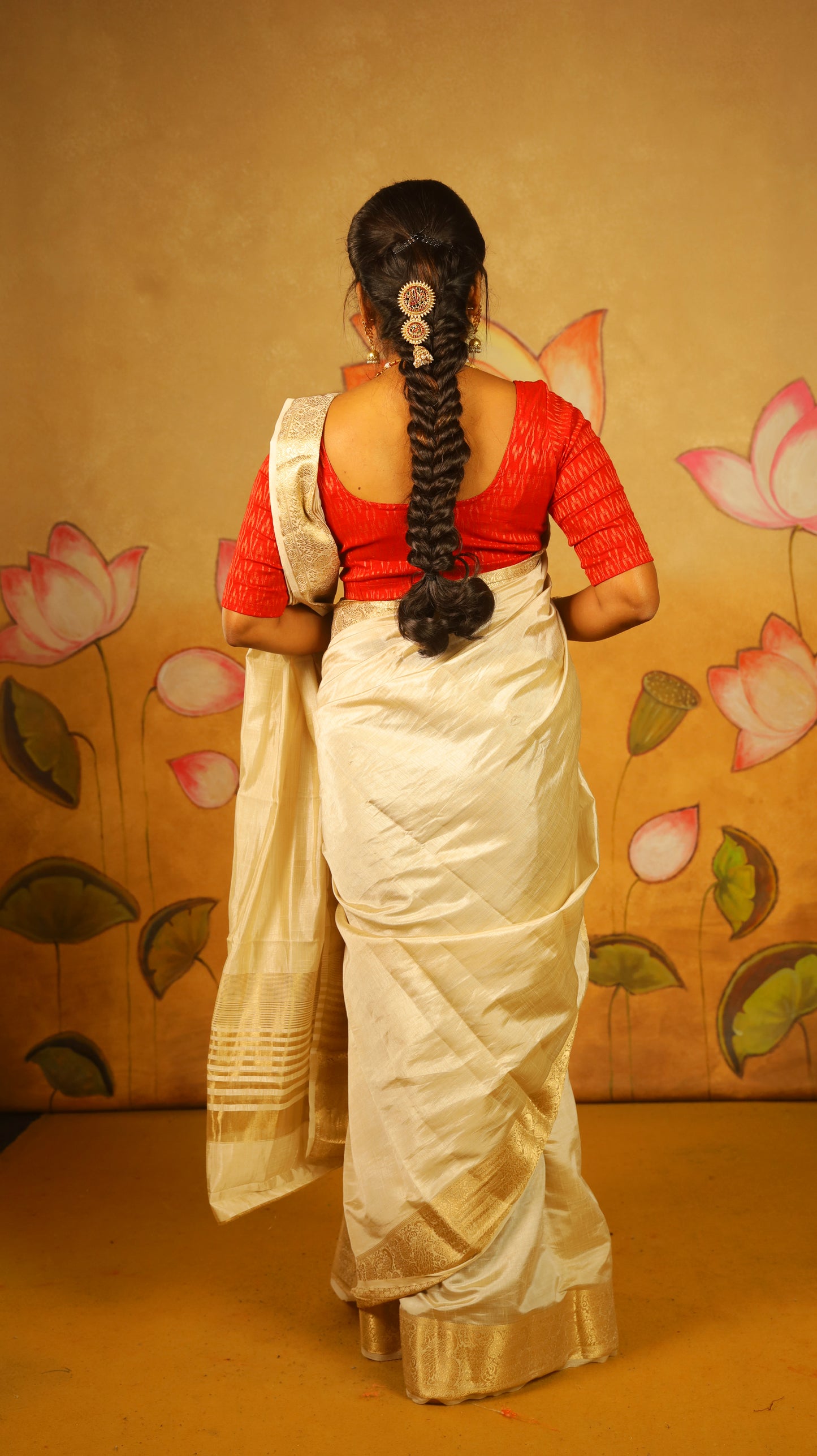 Refined ivory Semi Soft Silk Saree with rich gold zari woven border  - AVANTHIKA
