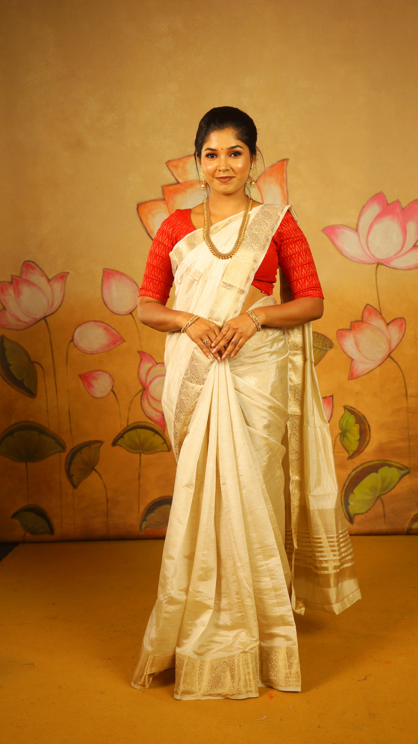 Refined ivory Semi Soft Silk Saree with rich gold zari woven border  - AVANTHIKA