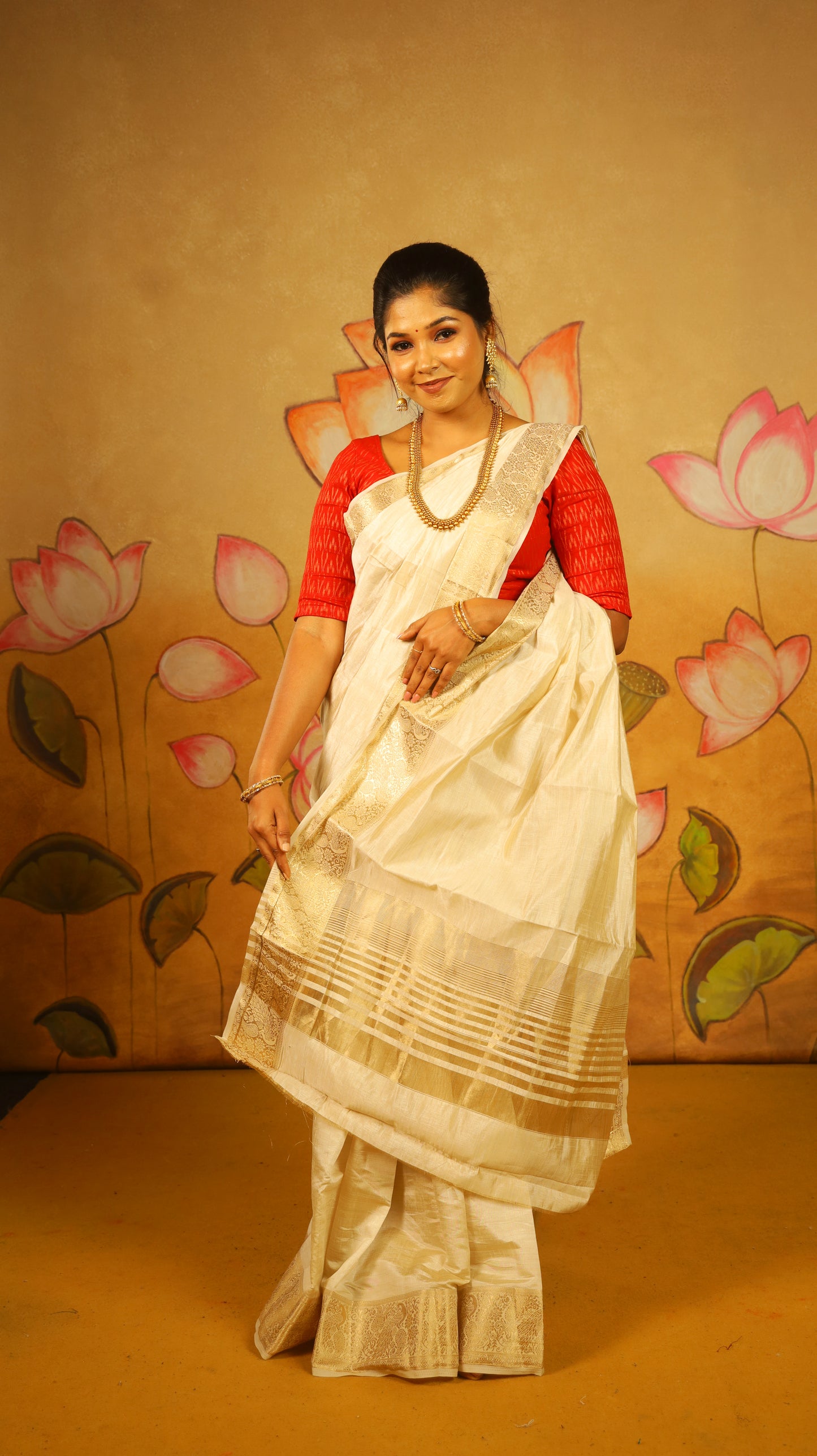 Refined ivory Semi Soft Silk Saree with rich gold zari woven border  - AVANTHIKA