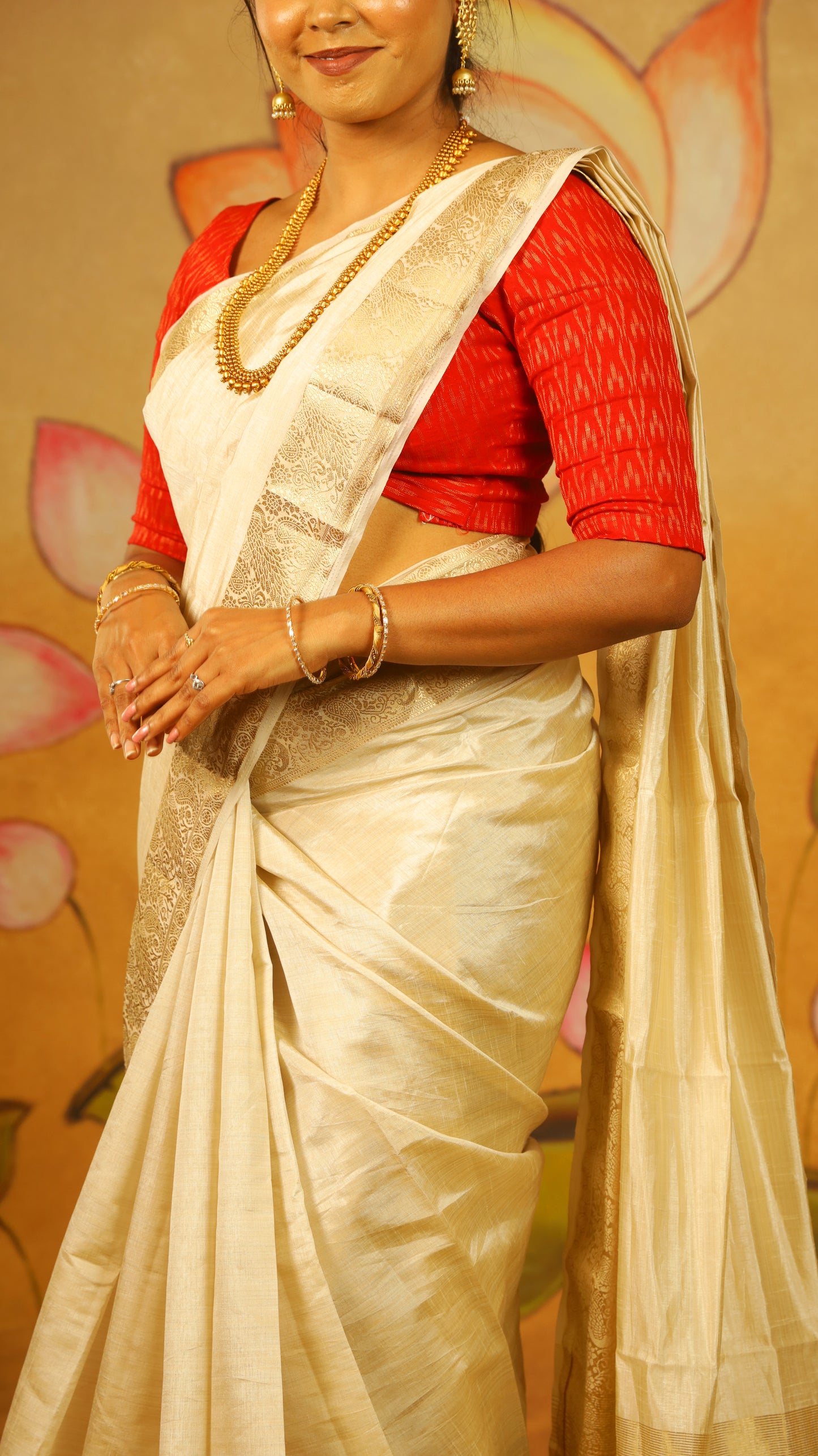Refined ivory Semi Soft Silk Saree with rich gold zari woven border  - AVANTHIKA