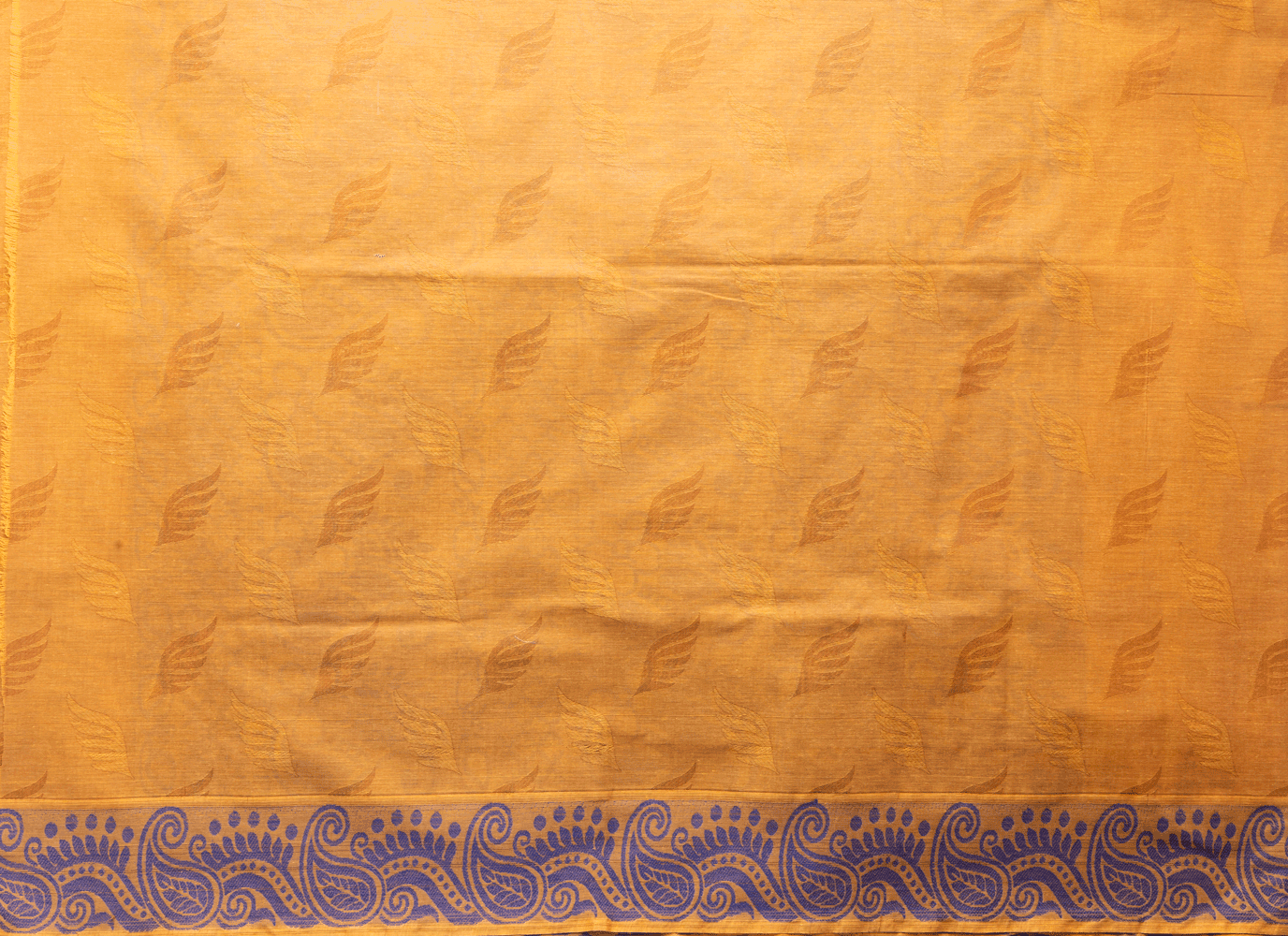 Breathable mercerized cotton saree in warm mustard body with contrasting purple border - BOOMIKA