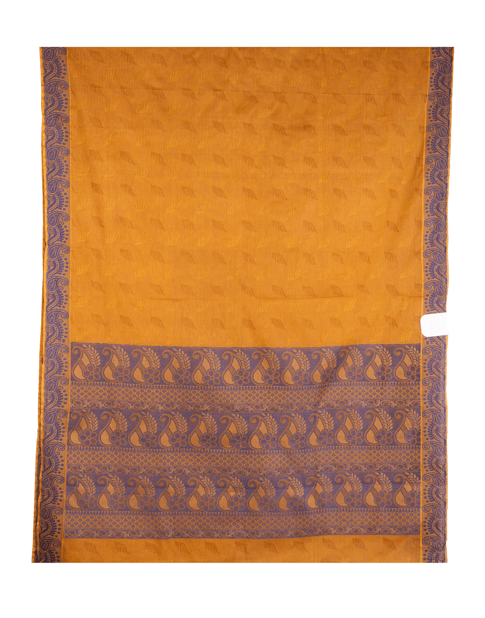 Breathable mercerized cotton saree in warm mustard body with contrasting purple border - BOOMIKA