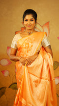 Manipuri cotton in peach orange with all over cream abstract and double border - KRITHIKA (30001005)