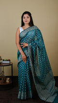 Manipuri cotton in dark green with all over threadwork - KRITHIKA (40010004)