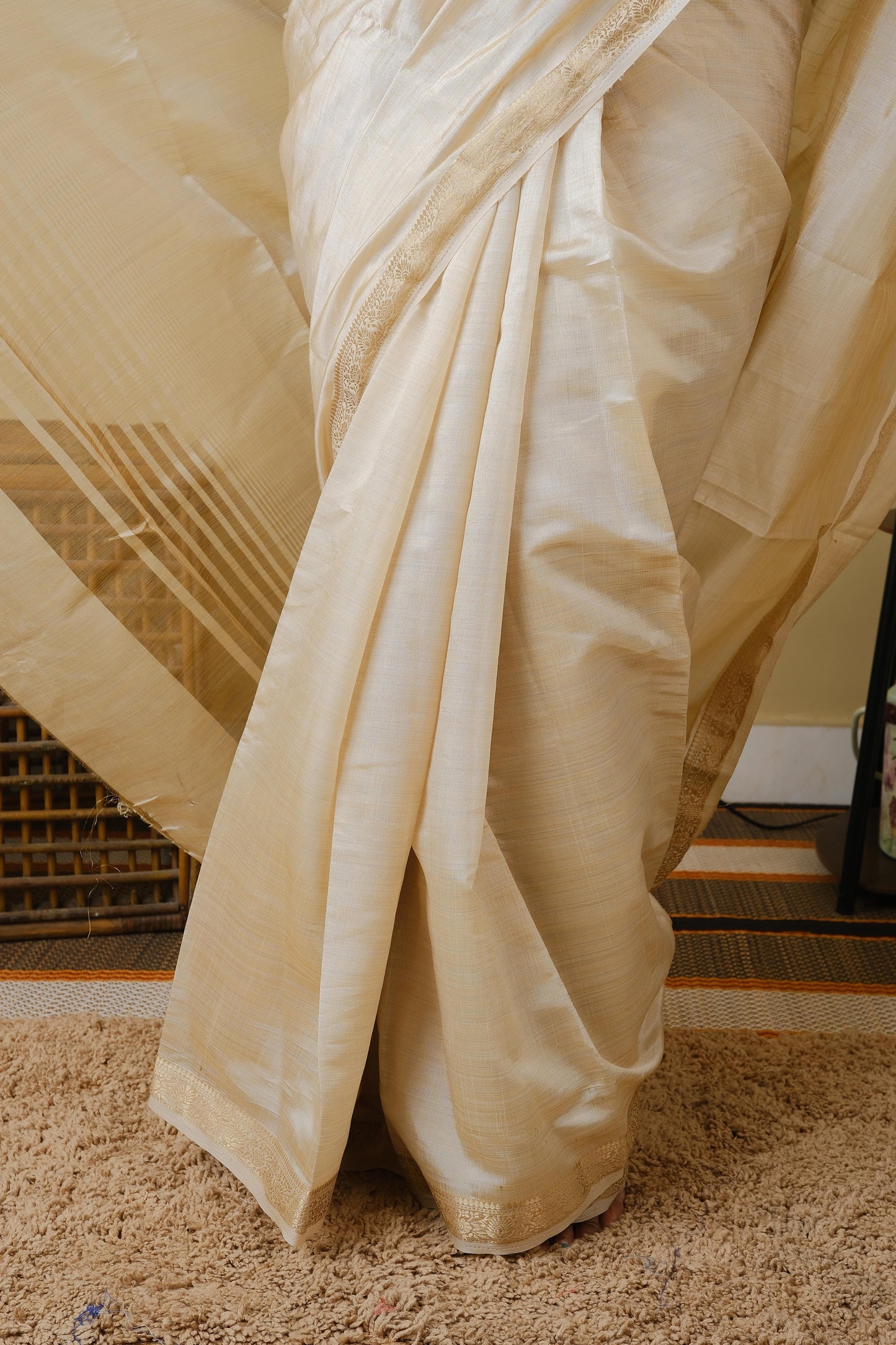 Exquisite soft silk cream saree with zari border - AVANTHIKA