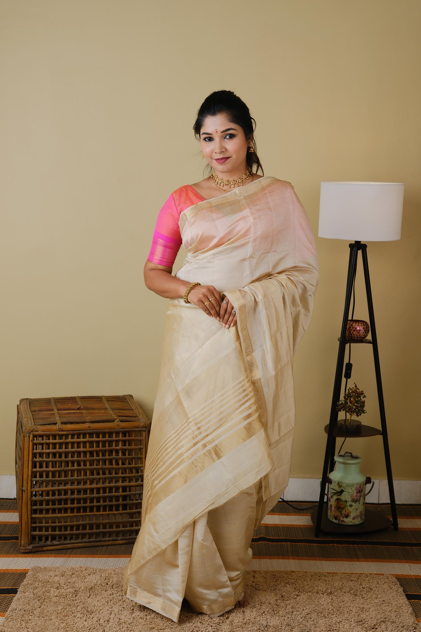 Exquisite soft silk cream saree with zari border - AVANTHIKA