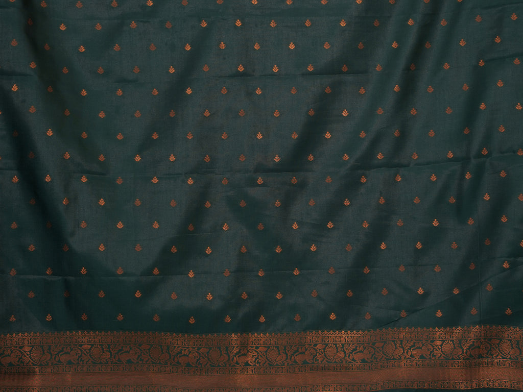 Luxurious soft silk flaming orange tissue saree with full brocade body and double dark green zari border and pallu - AVANTHIKA (20009029)
