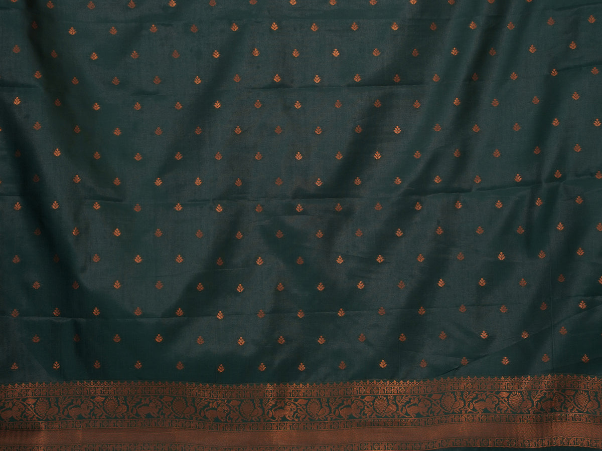 Luxurious soft silk flaming orange tissue saree with full brocade body and double dark green zari border and pallu - AVANTHIKA (20009029)