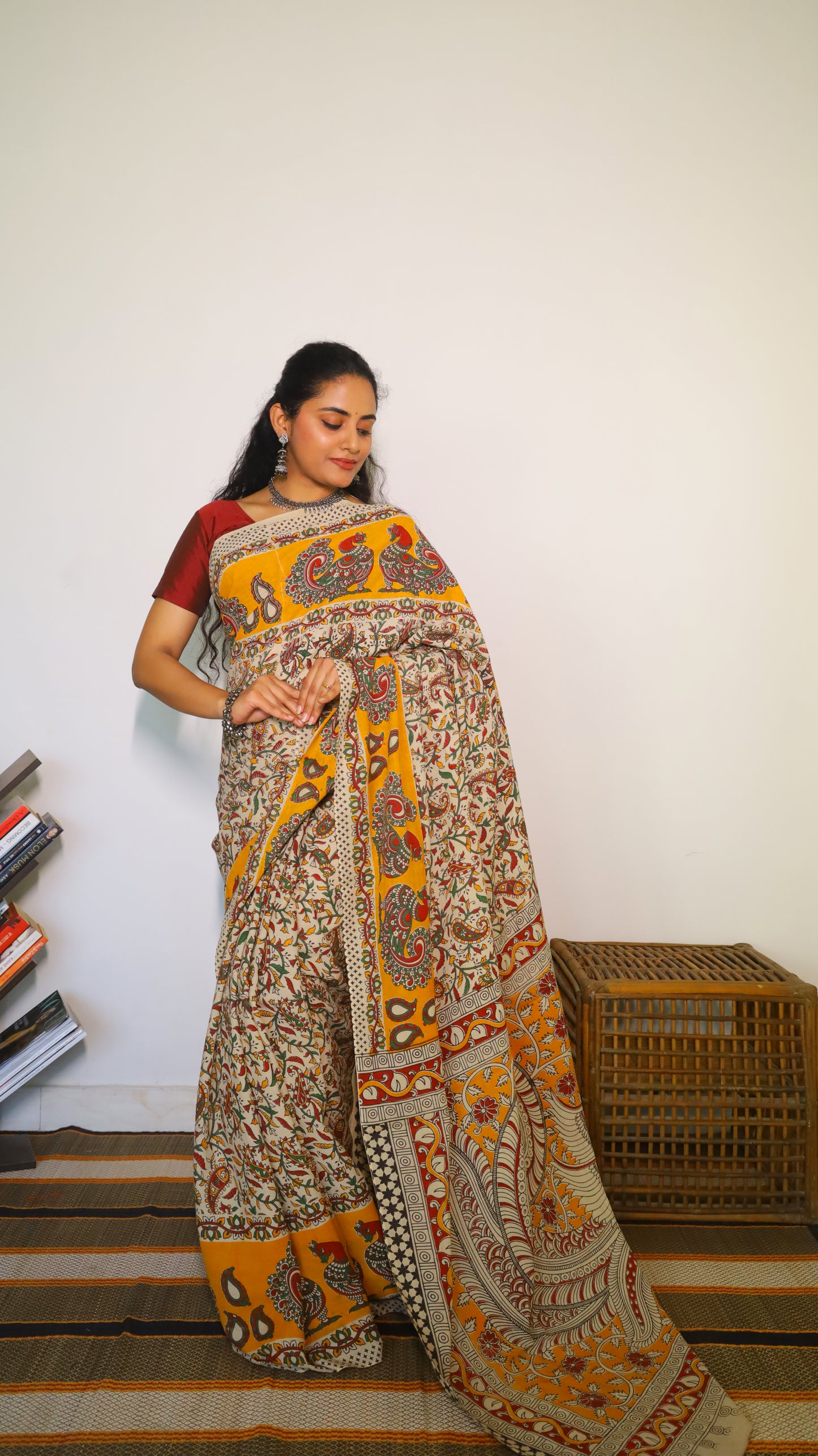 Everyday comfort soft cotton kalamkari saree with intricate paisley print - BOOMIKA