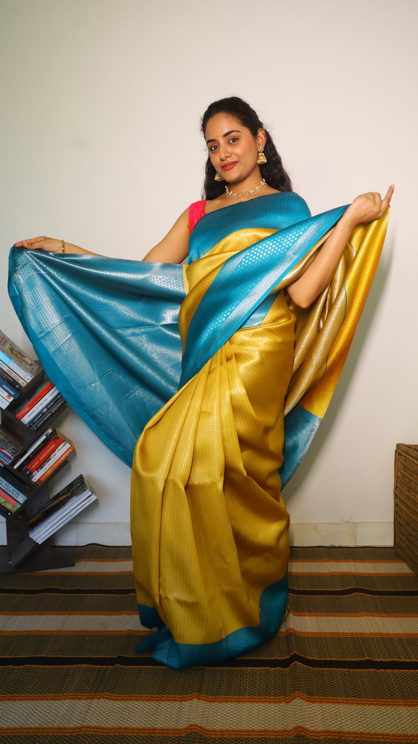 Radiant mustard yellow soft silk saree with a subtle self-textured weave - AVANTHIKA