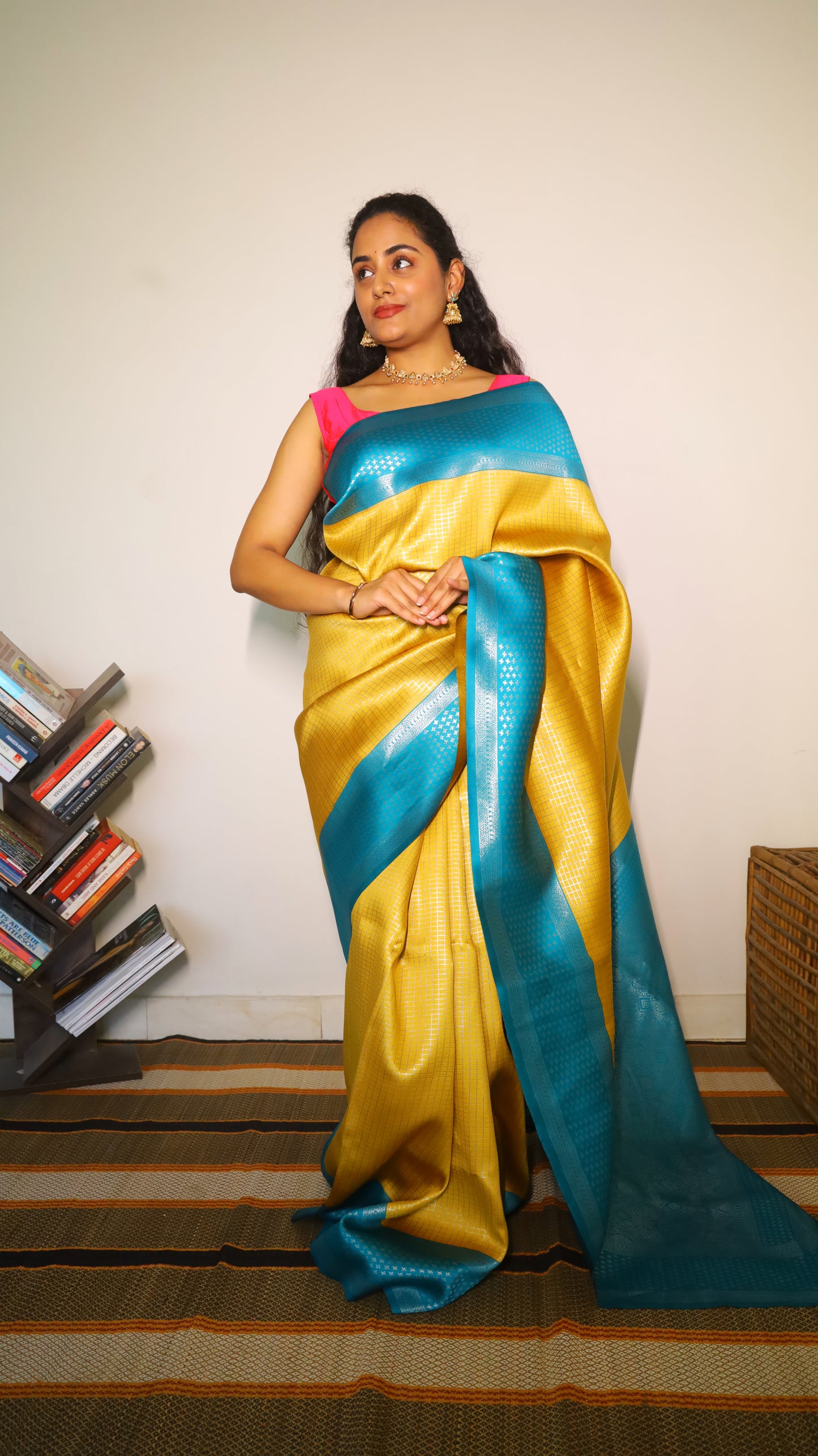 Radiant mustard yellow soft silk saree with a subtle self-textured weave - AVANTHIKA