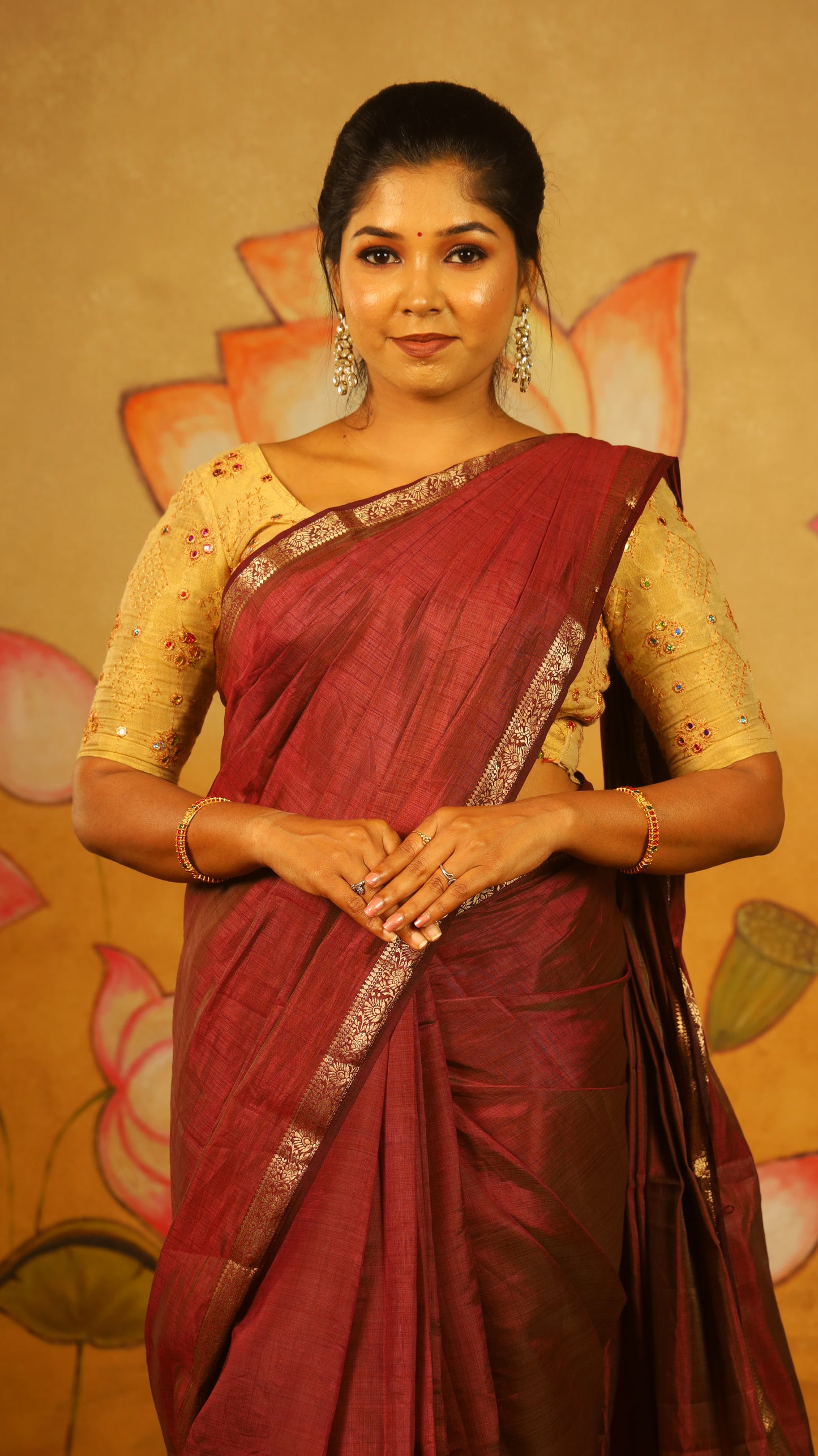 Classic wine red Semi Soft Silk Saree with rich gold zari woven border - AVANTHIKA