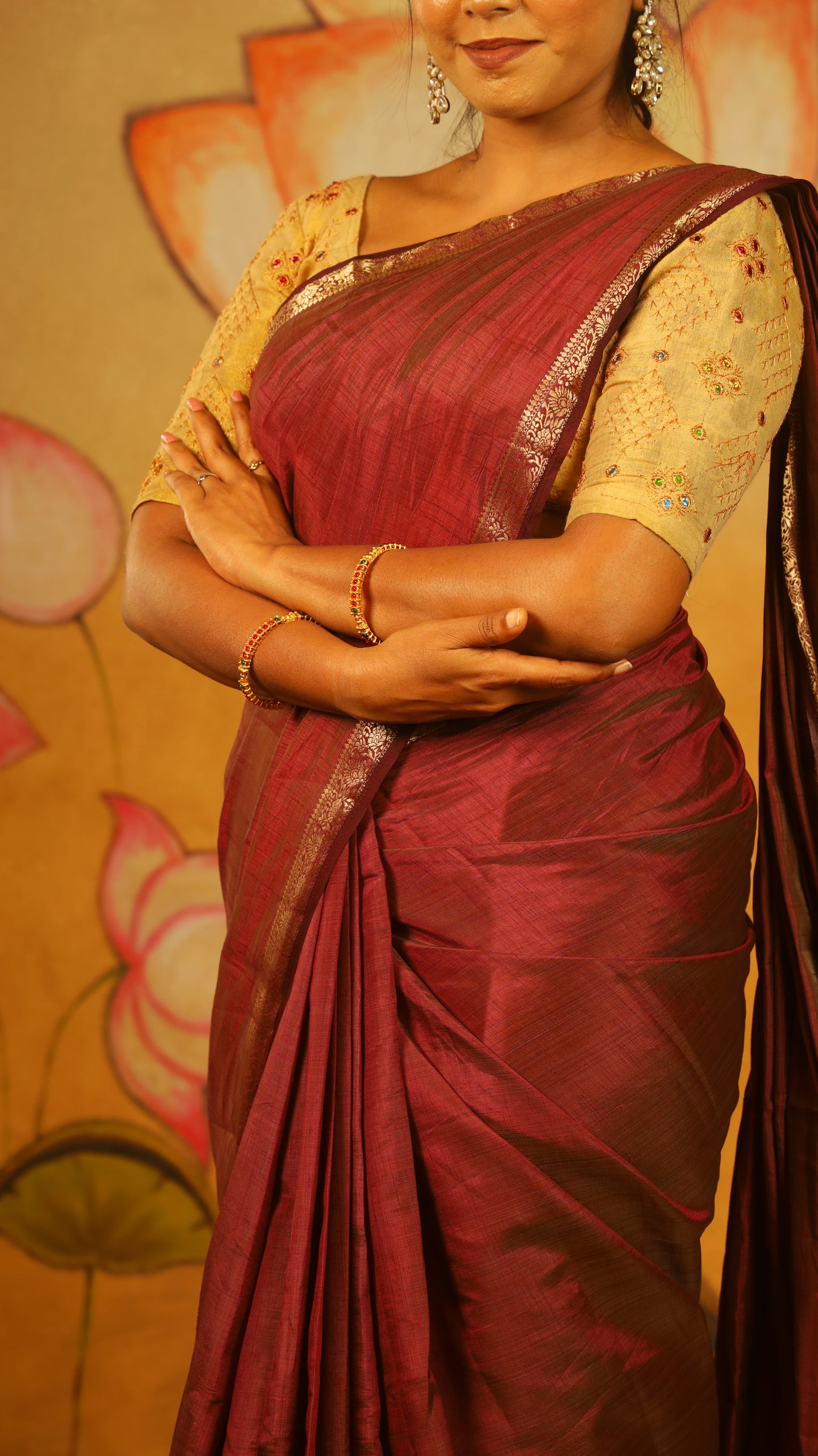 Classic wine red Semi Soft Silk Saree with rich gold zari woven border - AVANTHIKA