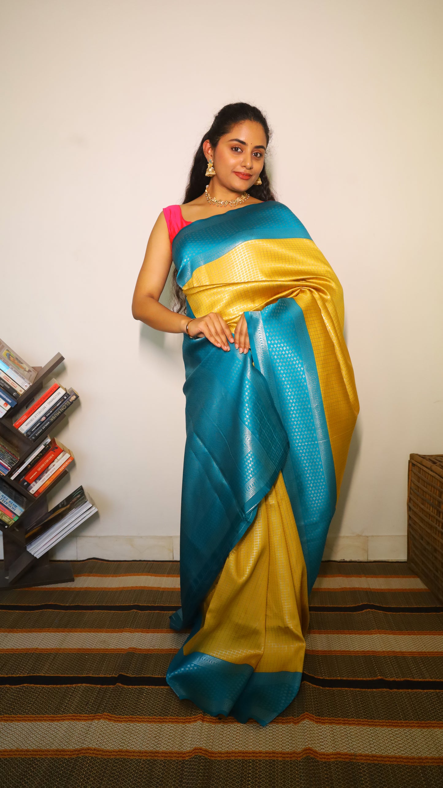 Radiant mustard yellow soft silk saree with a subtle self-textured weave - AVANTHIKA