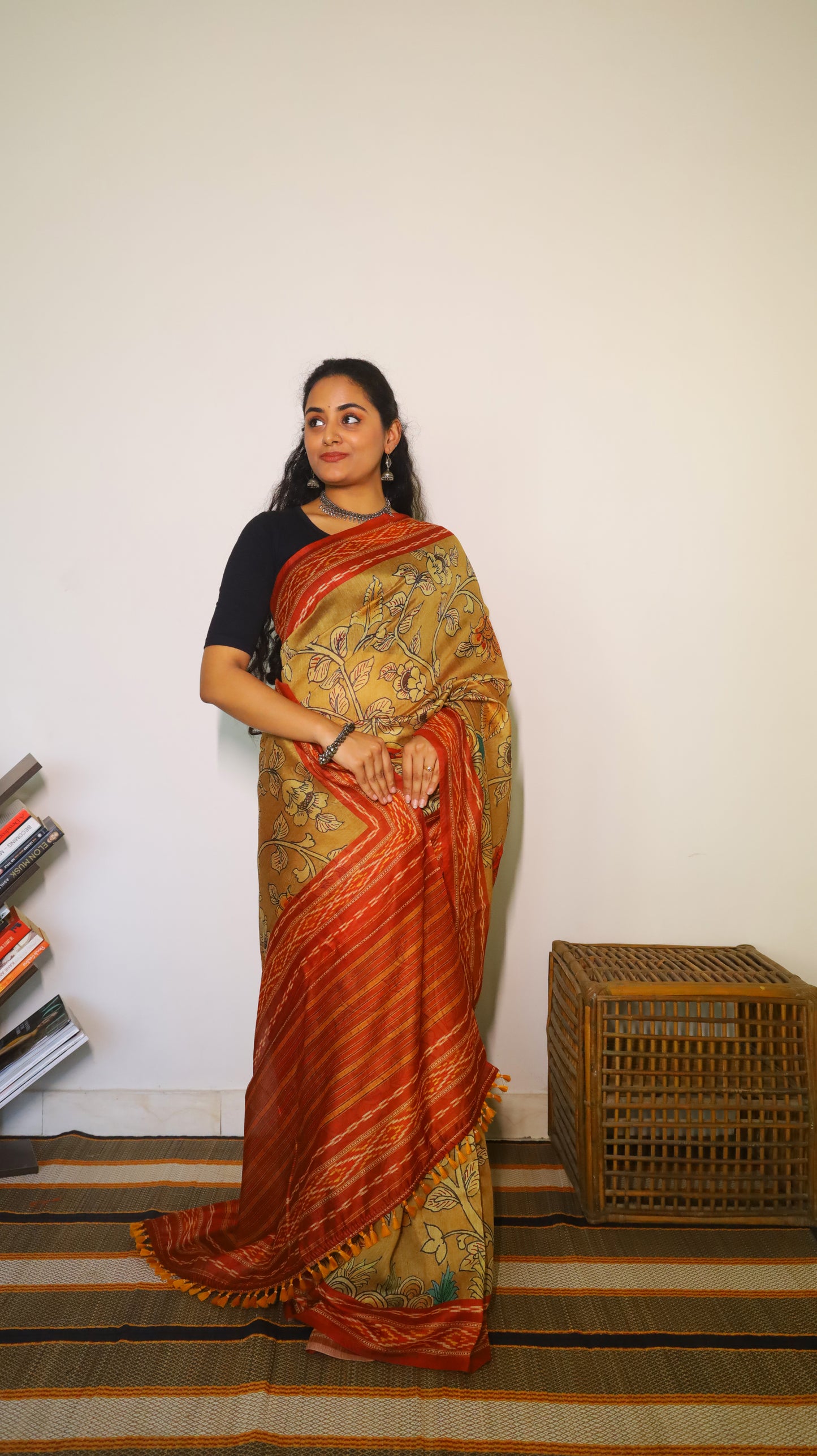 Stunning mustard Chanderi Silk Cotton saree, a perfect blend of tradition and contemporary style - VEDHIKA