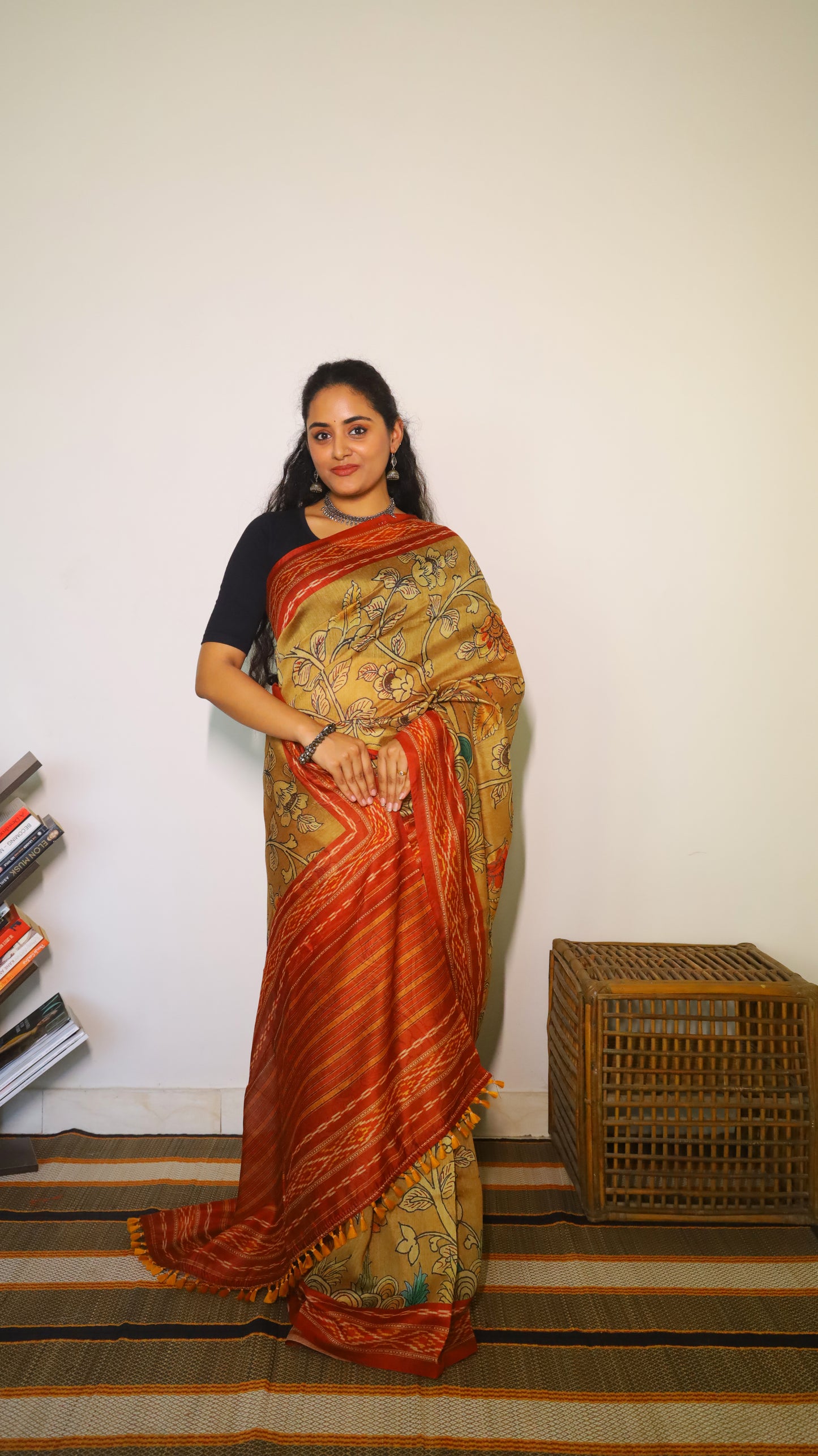 Stunning mustard Chanderi Silk Cotton saree, a perfect blend of tradition and contemporary style - VEDHIKA