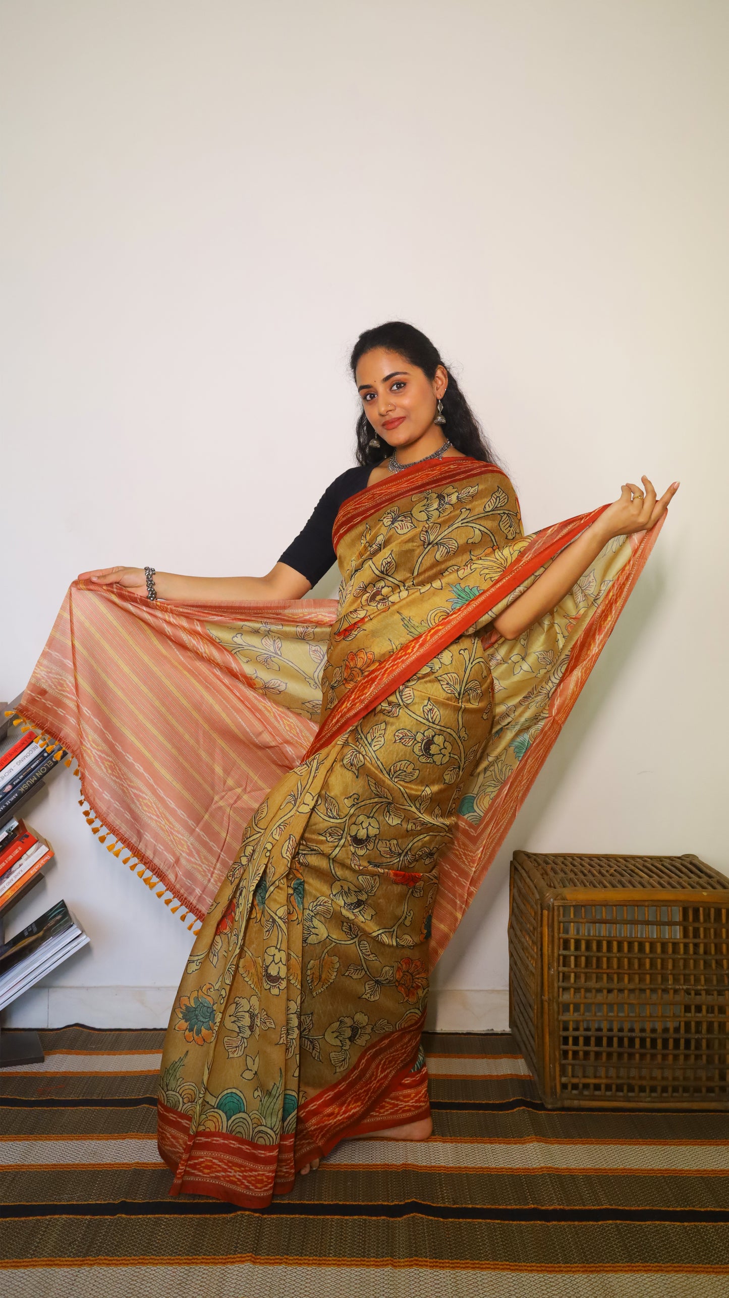 Stunning mustard Chanderi Silk Cotton saree, a perfect blend of tradition and contemporary style - VEDHIKA