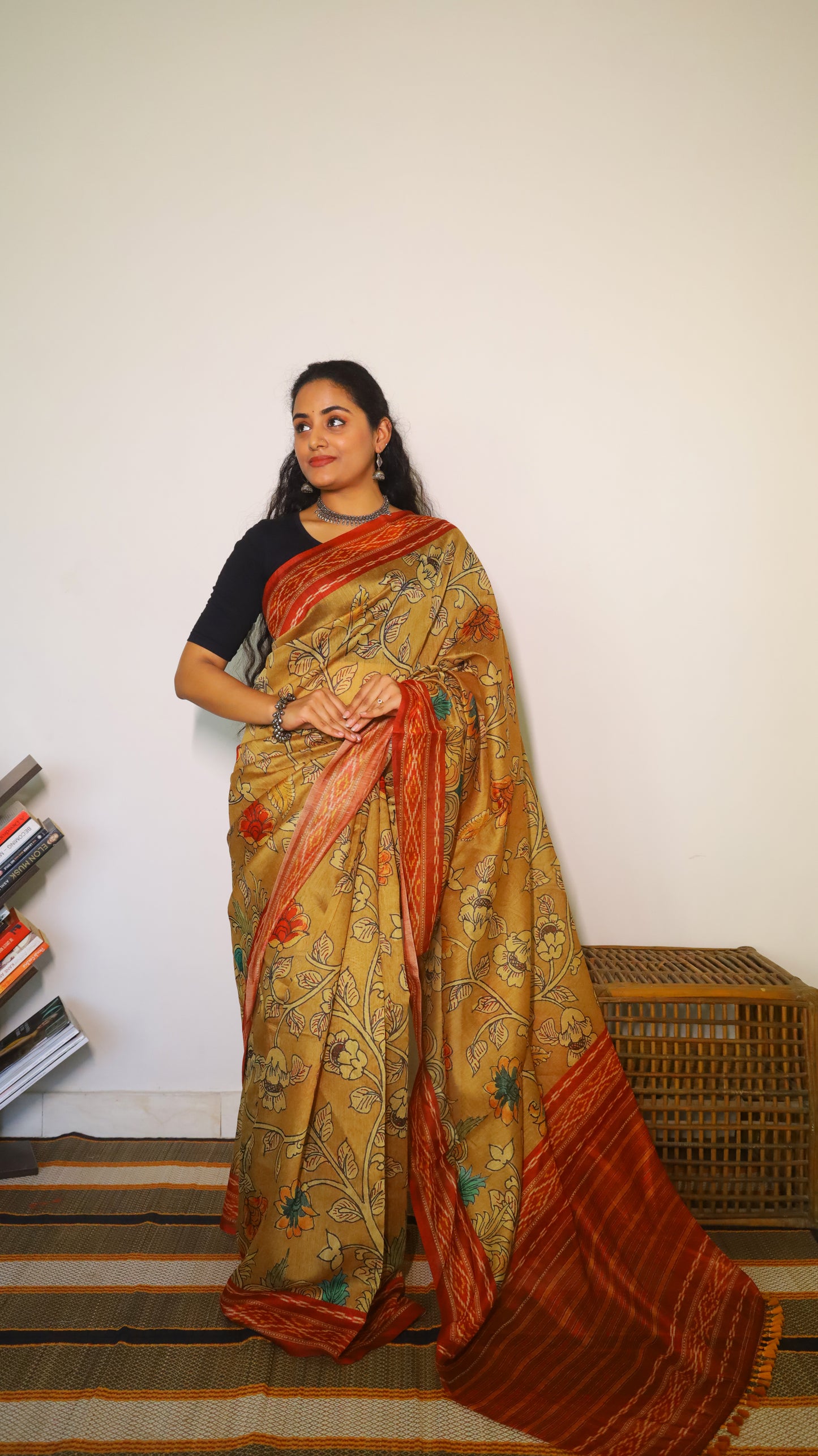 Stunning mustard Chanderi Silk Cotton saree, a perfect blend of tradition and contemporary style - VEDHIKA