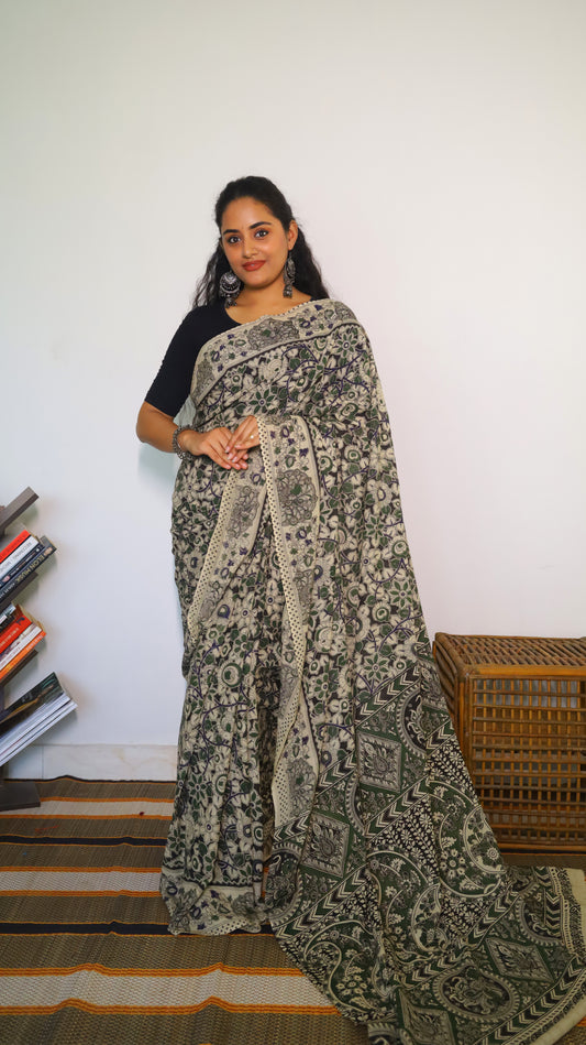 Black Kalamkari cotton saree