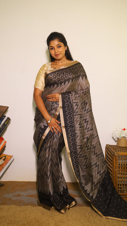 Black semi silk cotton saree
