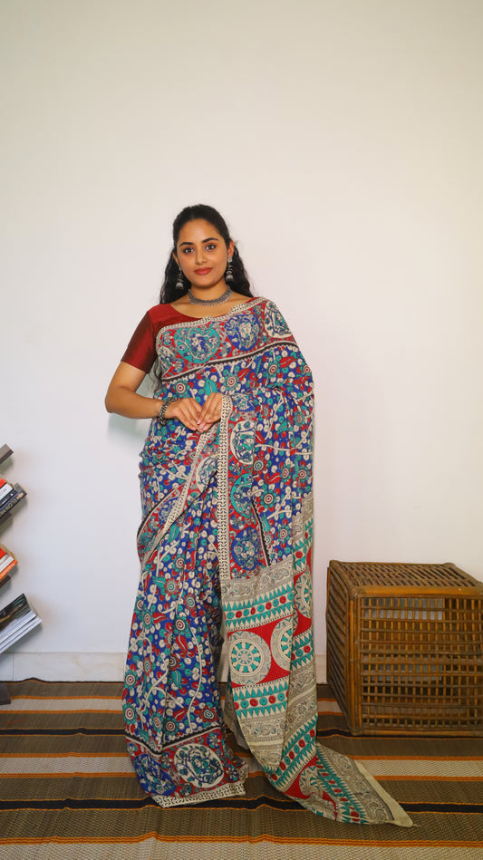 Blue Kalamkari Cotton Saree