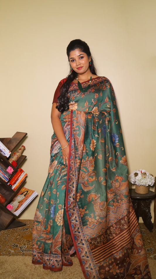Bottle green silk cotton saree