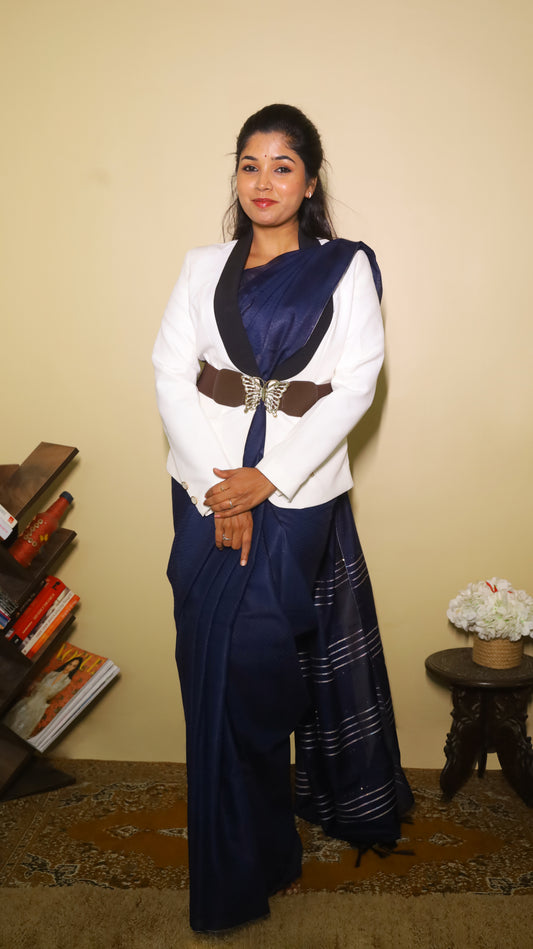 Dark blue semi tussar silk saree