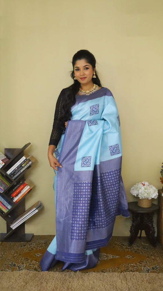 Elegant light blue silk saree