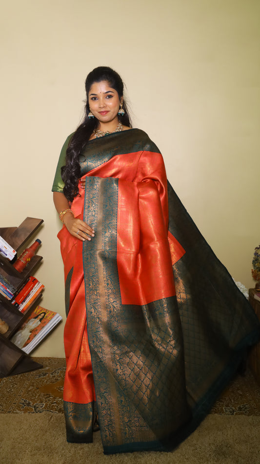 Elegant red tissue silk saree