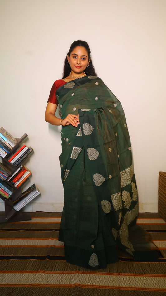 Green cotton saree