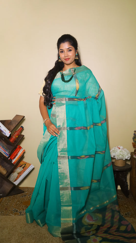 Green cotton silk saree
