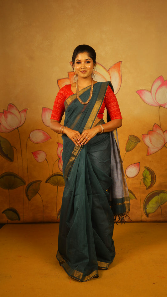 Green silk cotton saree