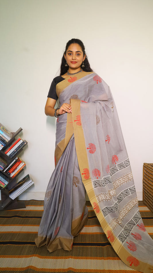 Grey handloom cotton saree