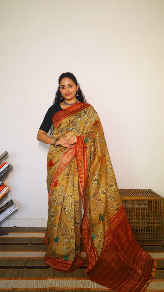 Kalamkari paisley cotton saree