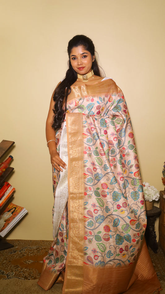Light peach soft silk saree