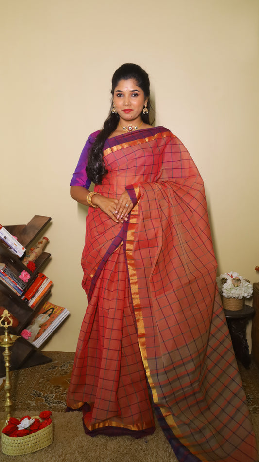 Maroon Manipuri cotton saree