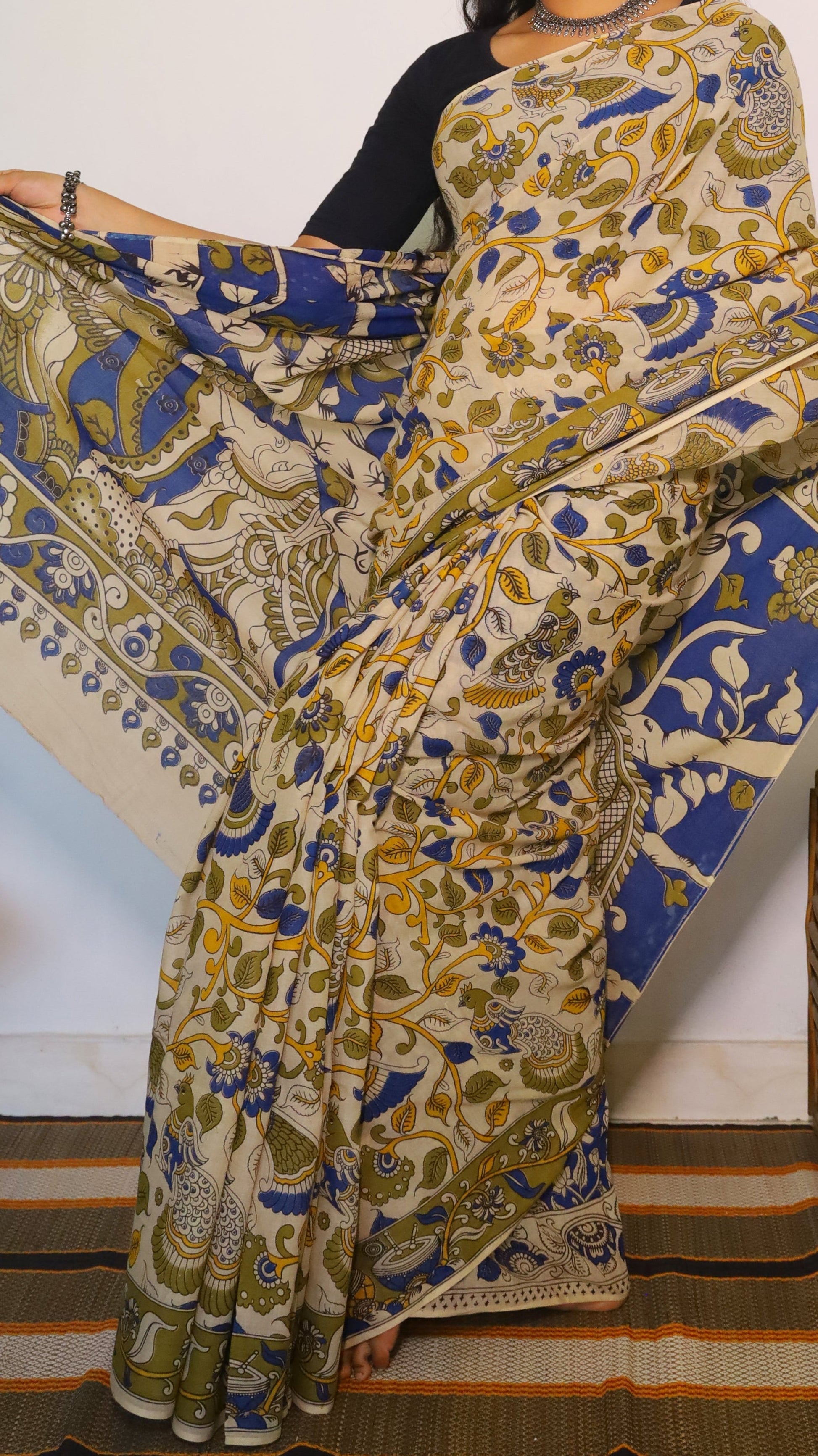 Off-white Kalamkari saree