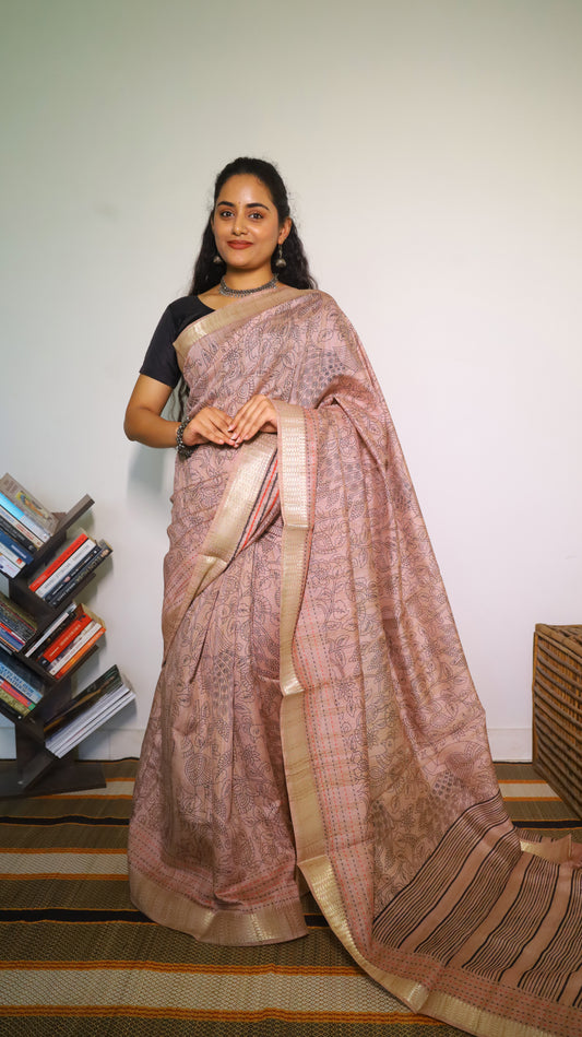 Pastel pink embroidered saree